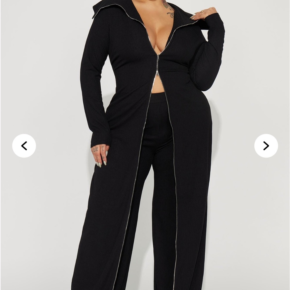 Black Ribbed Zip Down Jumpsuit